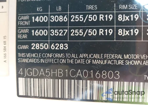 2012 Mercedes-Benz Ml 350 4Matic from USA, damaged, VIN 4JGDA5HB1CA016803